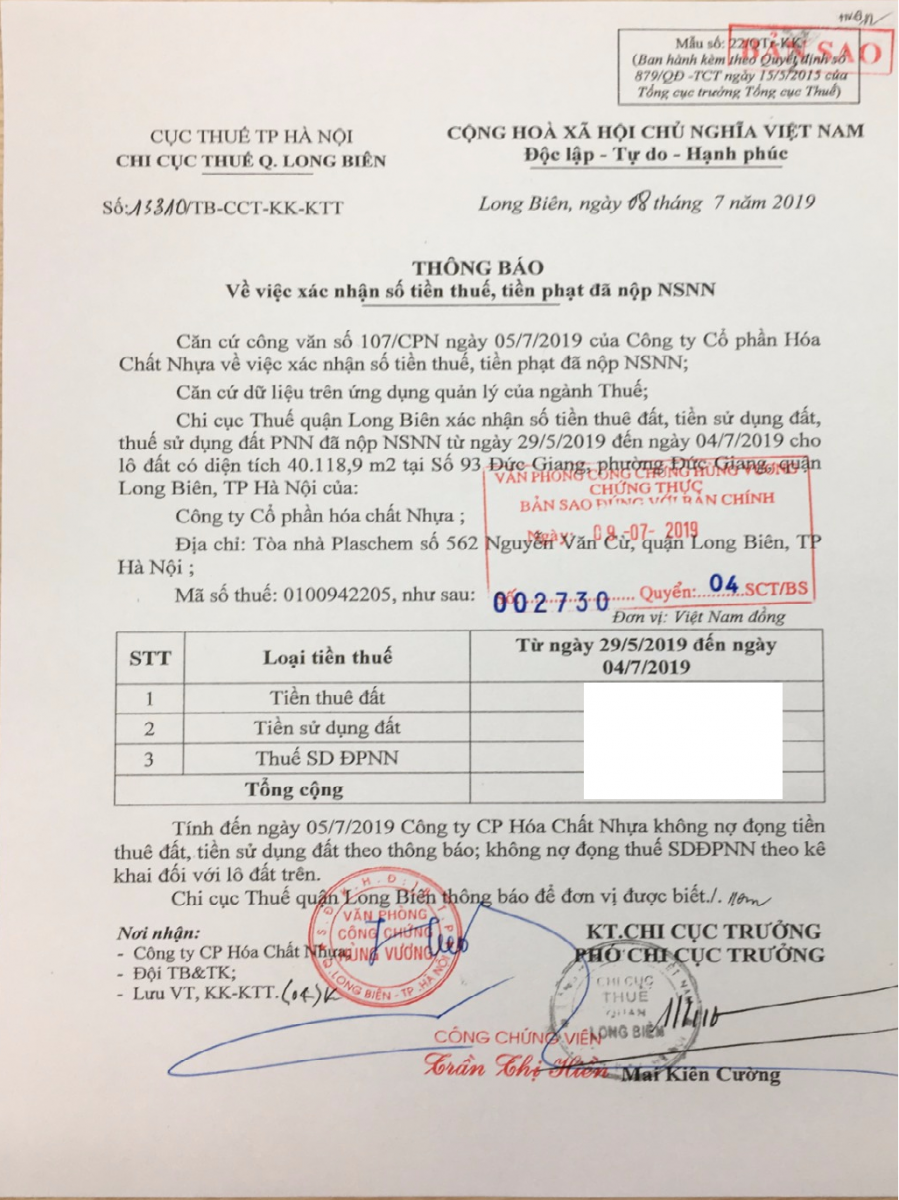 xác nhận tiền nộp thuế